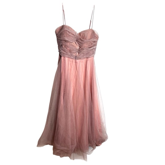 Selfie Leslie SMITTEN LACE INSERT TULLE MIDI DRESS BLUSH NEW! SZXL - Picture 2 of 15